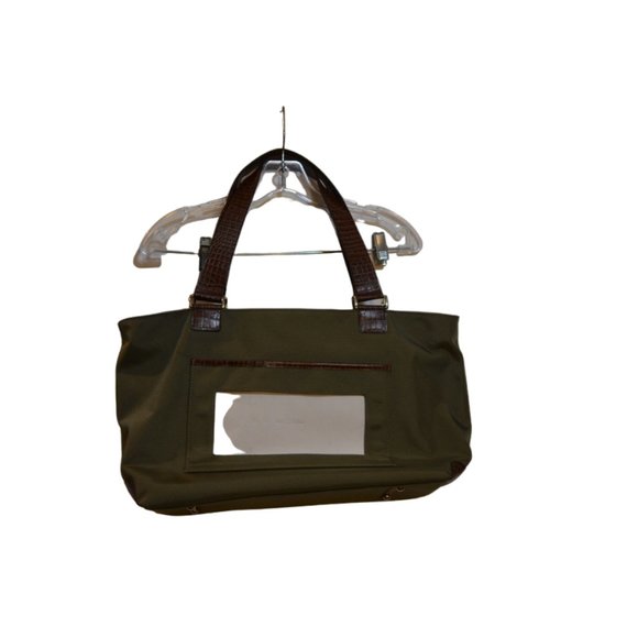 LEE's Needle ART Handle Bag Large Green Hacki faux Leather Handles approx. 18x11 - Picture 1 of 16